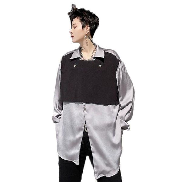 black gray patchwork silk shirt men casual fake two piece long sleeve shirts fashion asymmetric design streetwear blouse men's, White;black
black gray patchwork silk shirt men casual fake two piece long sleeve shirts fashion asymmetric design streetwear blouse men's, White;black