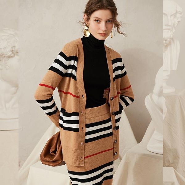 two piece dress boutique cozy multicolored striped wool/cashmere cardigan/pencil skirt twinset elegant khaki/beige/tan contrast tone knitwea, White
two piece dress boutique cozy multicolored striped wool/cashmere cardigan/pencil skirt twinset elegant khaki/beige/tan contrast tone knitwea, White