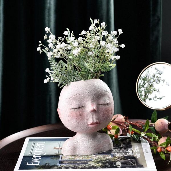 nordic creative resin human head vase art flower arrangement doll sculpture pot potted plant home garden decoration planters & pots
nordic creative resin human head vase art flower arrangement doll sculpture pot potted plant home garden decoration planters & pots