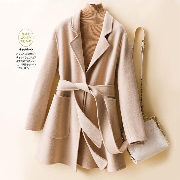 women's wool & blends coat 2021 tweed medium length loose double-sided cashmere temperament spring, Black
women's wool & blends coat 2021 tweed medium length loose double-sided cashmere temperament spring, Black