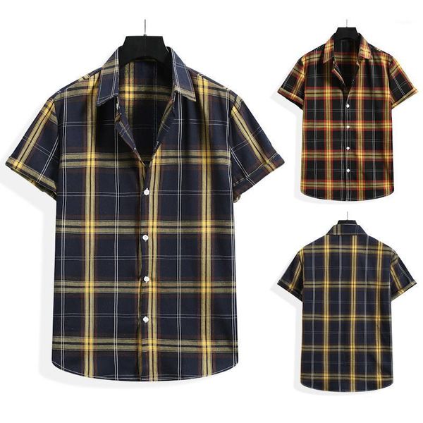 men's casual shirts 2021 plaid print shirt fashion summer short sleeves, White;black
men's casual shirts 2021 plaid print shirt fashion summer short sleeves, White;black