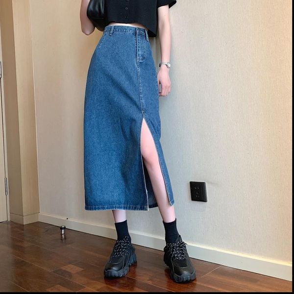 high waist vintage denim jeans womens skirts casual wash split long korean harajuk plus size blue femme, Black
high waist vintage denim jeans womens skirts casual wash split long korean harajuk plus size blue femme, Black