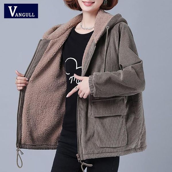 vangull corduroy hooded women fleece coat 2021 winter warm femalethick jacket zipper long sleeve casual loose outerwear women's jacket, Black;brown
vangull corduroy hooded women fleece coat 2021 winter warm femalethick jacket zipper long sleeve casual loose outerwear women's jacket, Black;brown