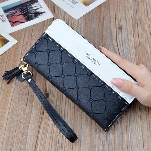 new handbag lady's purse women's long zipper tassel korean color contrast embossed large capacity wallet mobile phone bag, Red;black
new handbag lady's purse women's long zipper tassel korean color contrast embossed large capacity wallet mobile phone bag, Red;black