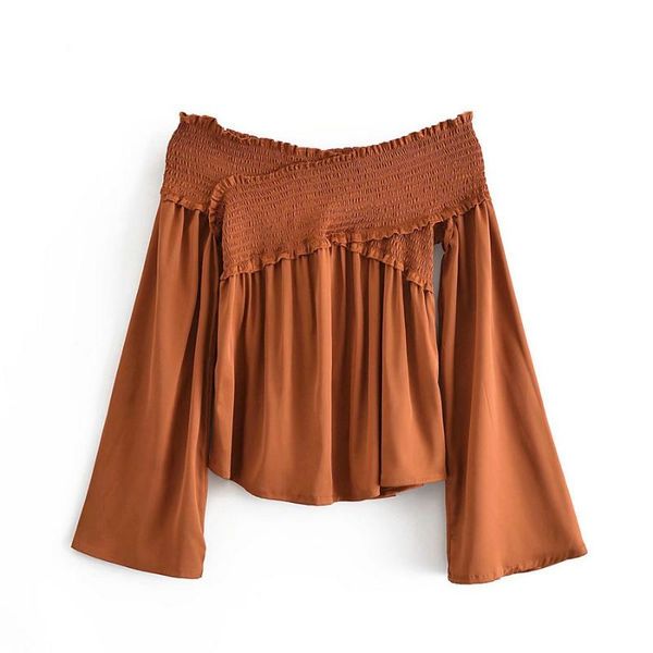 women's blouses & shirts 2021 summer autumn women caramel color satin peplum romantic slash neck trumpet long sleeve shirring smock sti, White
women's blouses & shirts 2021 summer autumn women caramel color satin peplum romantic slash neck trumpet long sleeve shirring smock sti, White