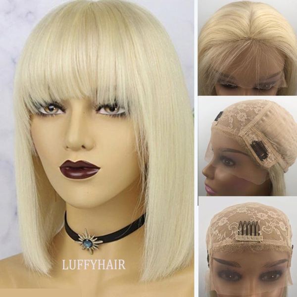 lace wigs 613# blonde silk base front with bangs gluelesss straight brazilian human hair 5x5 scalp bob for women, Black;brown
lace wigs 613# blonde silk base front with bangs gluelesss straight brazilian human hair 5x5 scalp bob for women, Black;brown