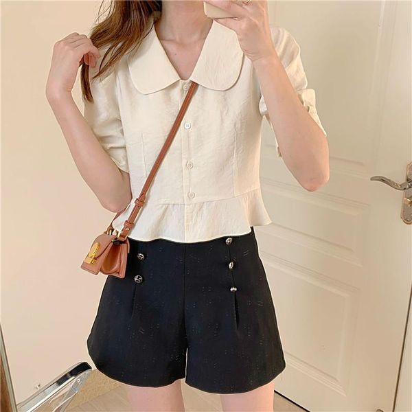women's blouses & shirts chiffon blouse women 2021 summer lapel vintage shirt regular sleeve ruffled short high waisted korean, White
women's blouses & shirts chiffon blouse women 2021 summer lapel vintage shirt regular sleeve ruffled short high waisted korean, White