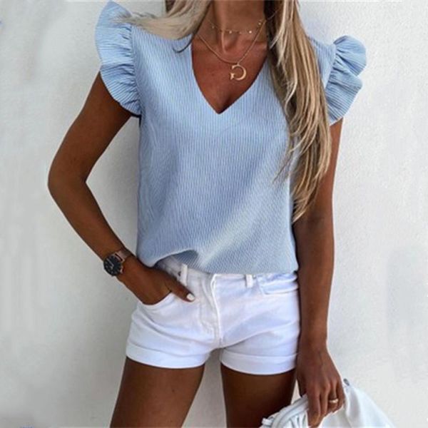 women's blouses & shirts 2021 women shirt summer elegant striped print blouse casual butterfly sleeve office ruffle v neck ladies plus, White
women's blouses & shirts 2021 women shirt summer elegant striped print blouse casual butterfly sleeve office ruffle v neck ladies plus, White