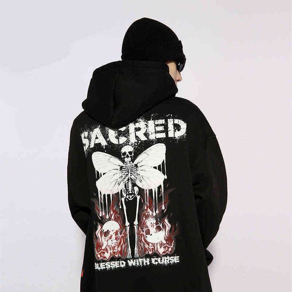 designermen's hooded sweatshirts grade 100% cotton trendy brand back print butterfly skull loose casual couple hoodies, Black
designermen's hooded sweatshirts grade 100% cotton trendy brand back print butterfly skull loose casual couple hoodies, Black