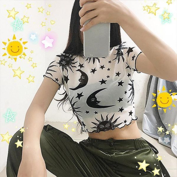 summer moon sun print womens t shirt see through mesh fitness crop gothic ruched short sleeve tee, White
summer moon sun print womens t shirt see through mesh fitness crop gothic ruched short sleeve tee, White