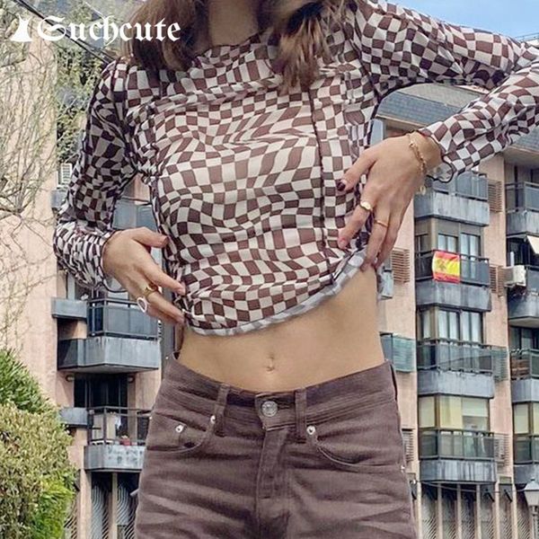 women's t-shirt vintage plaid print skinny crop summer streetwear long sleeve tee shirts for women see through mesh 5sz6, White
women's t-shirt vintage plaid print skinny crop summer streetwear long sleeve tee shirts for women see through mesh 5sz6, White