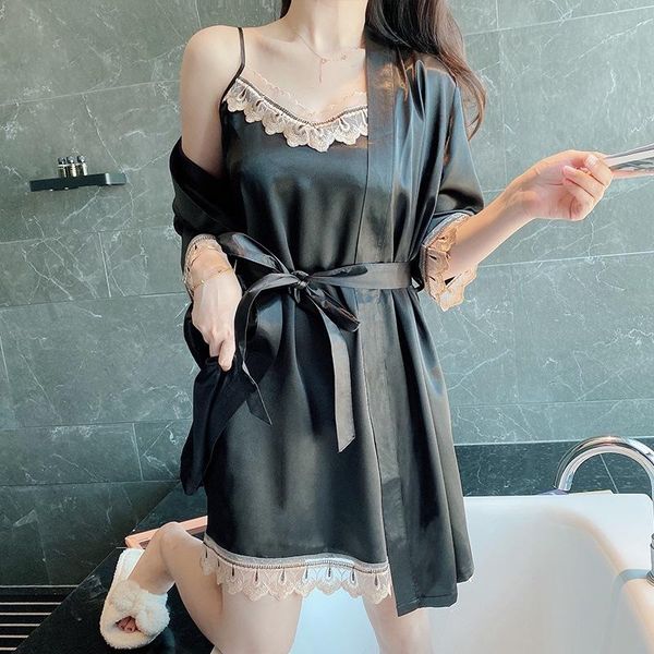 women pajamas lace long sleeve nightdress brand ice silk home wear summer two-piece suspender sets women's sleepwear, Black;red
women pajamas lace long sleeve nightdress brand ice silk home wear summer two-piece suspender sets women's sleepwear, Black;red