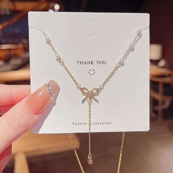 chains for birthdays and valentine's days gift bow tassel titanium steel necklace super girl fashion temperament clavicle chain, Silver
chains for birthdays and valentine's days gift bow tassel titanium steel necklace super girl fashion temperament clavicle chain, Silver