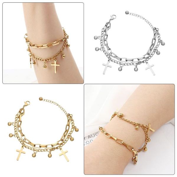 link, chain titanium steel cross double-layer bracelet hip hop punk style for women girl exquisite jewelry gift, Black
link, chain titanium steel cross double-layer bracelet hip hop punk style for women girl exquisite jewelry gift, Black