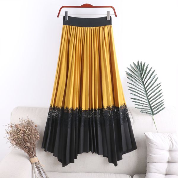 skirts spring lace patchwork pleated irregular maxi drape contrast color a-line high low long skirts, Black
skirts spring lace patchwork pleated irregular maxi drape contrast color a-line high low long skirts, Black