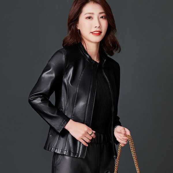 women's leather & faux 2021 autumn women short pu coats fashion long sleeve solid single breasted motorcycle jacket casual outerwear x5, Black
women's leather & faux 2021 autumn women short pu coats fashion long sleeve solid single breasted motorcycle jacket casual outerwear x5, Black