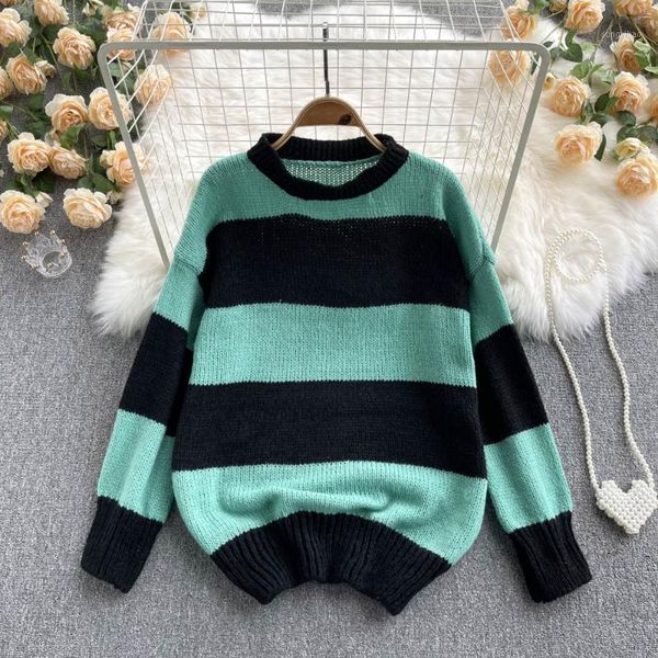 women's sweaters women vintage color match striped sweater fashion knitwear 2021 autumn winter o-neck long sleeve oversized knit pullov, White;black
women's sweaters women vintage color match striped sweater fashion knitwear 2021 autumn winter o-neck long sleeve oversized knit pullov, White;black