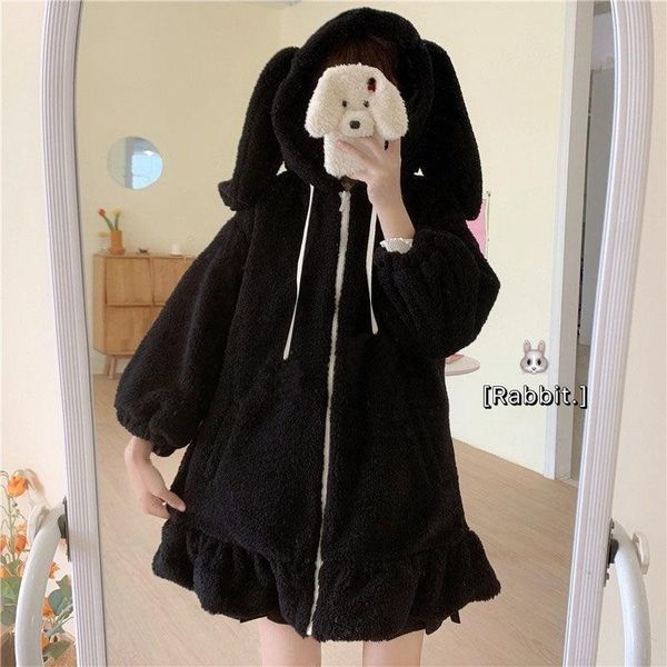 women's jackets japanese style autumn winter women sweet girls kawaii soft zip coats lambswool ruffles ears hooded cute outerwear, Black;brown
women's jackets japanese style autumn winter women sweet girls kawaii soft zip coats lambswool ruffles ears hooded cute outerwear, Black;brown