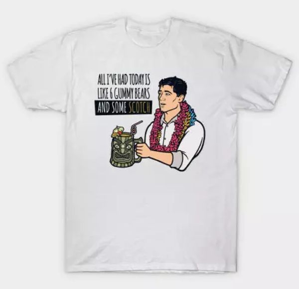 R1 Scotch Sterling Archer Gummy Bear Vacation Summer Relax Funny White T-shirt, White;black
R1 Scotch Sterling Archer Gummy Bear Vacation Summer Relax Funny White T-shirt, White;black