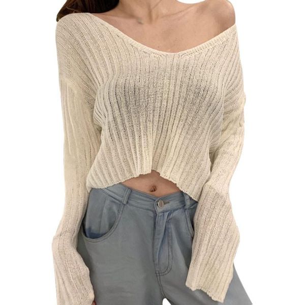 women's sweaters women v-neck solid color thin sweater long-sleeved short lazy knitted pullovers, White;black
women's sweaters women v-neck solid color thin sweater long-sleeved short lazy knitted pullovers, White;black