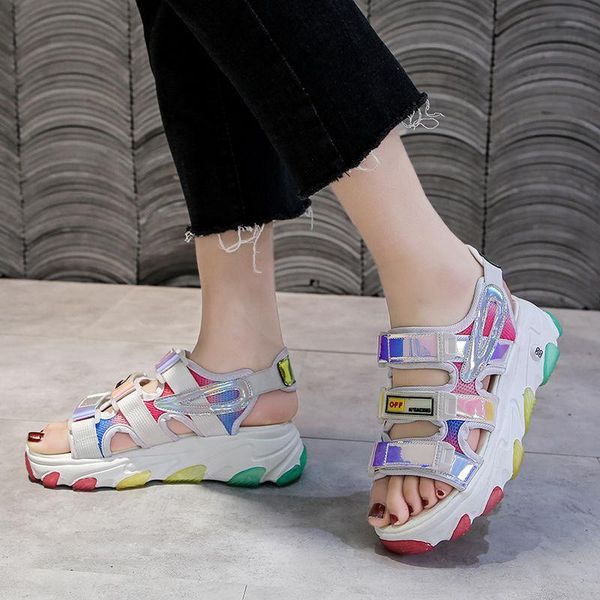 dress shoes laser mesh reflection hook & loop hollowed platform athletic sandals trend rainbow bottom casual non-slip open toe beach, Black
dress shoes laser mesh reflection hook & loop hollowed platform athletic sandals trend rainbow bottom casual non-slip open toe beach, Black