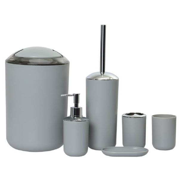 6pcs/set luxury bathroom accessories plastic toothbrush holder cup soap dispenser dish toilet brush trash can set bath accessory
6pcs/set luxury bathroom accessories plastic toothbrush holder cup soap dispenser dish toilet brush trash can set bath accessory