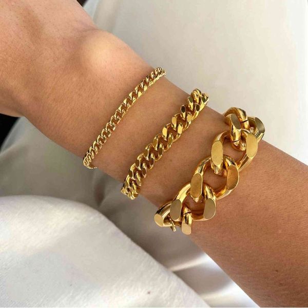m 6mm 8mm 12mm miami cuban chain bracelet punk jewelry for men women 18k gold plated stainls chain bracelet, Golden;silver
m 6mm 8mm 12mm miami cuban chain bracelet punk jewelry for men women 18k gold plated stainls chain bracelet, Golden;silver