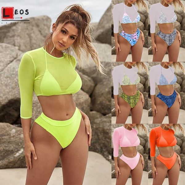 women's swimwear women crop bikini sets mesh long sleeve bras high waist swimsuit three piece bather suit lady beachwear, White;black
women's swimwear women crop bikini sets mesh long sleeve bras high waist swimsuit three piece bather suit lady beachwear, White;black