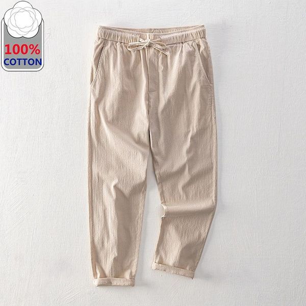 spring summer simple tethered pure color casual pants men's cotton loose straight trousers nine-point l8106, Black
spring summer simple tethered pure color casual pants men's cotton loose straight trousers nine-point l8106, Black