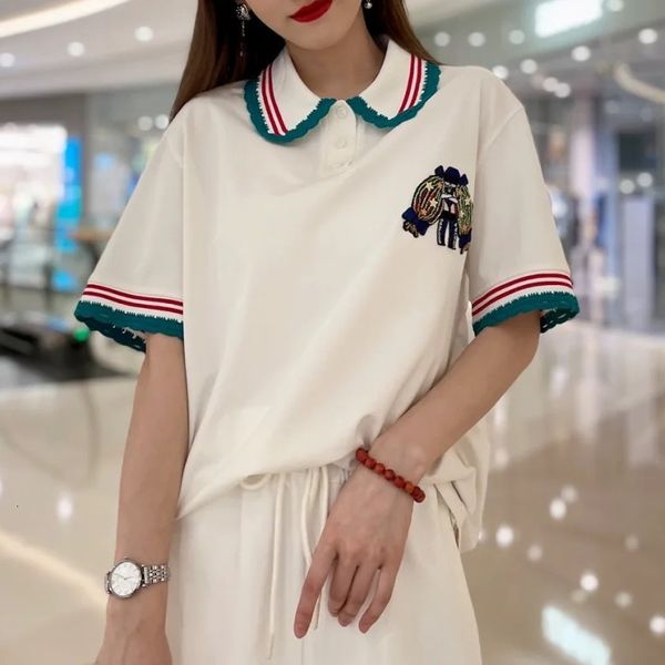 sweater knit 2021 summer color fireworks girl embroidered white short sleeve polo t-shirt loose thin women, White;black
sweater knit 2021 summer color fireworks girl embroidered white short sleeve polo t-shirt loose thin women, White;black
