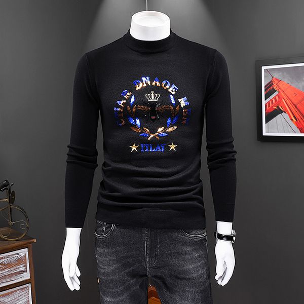 2021 roundneck winter new personality rhinestone knitted sweater mens korean version of the trend selfcultivation cardigan, White;black
2021 roundneck winter new personality rhinestone knitted sweater mens korean version of the trend selfcultivation cardigan, White;black