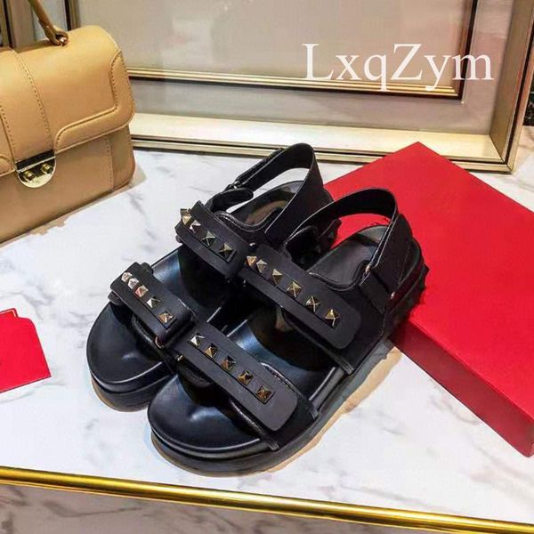 sandals real leather flat bottom comfortable women summer beach rivet shoes ankle strap casual men slippers, Black 
sandals real leather flat bottom comfortable women summer beach rivet shoes ankle strap casual men slippers, Black