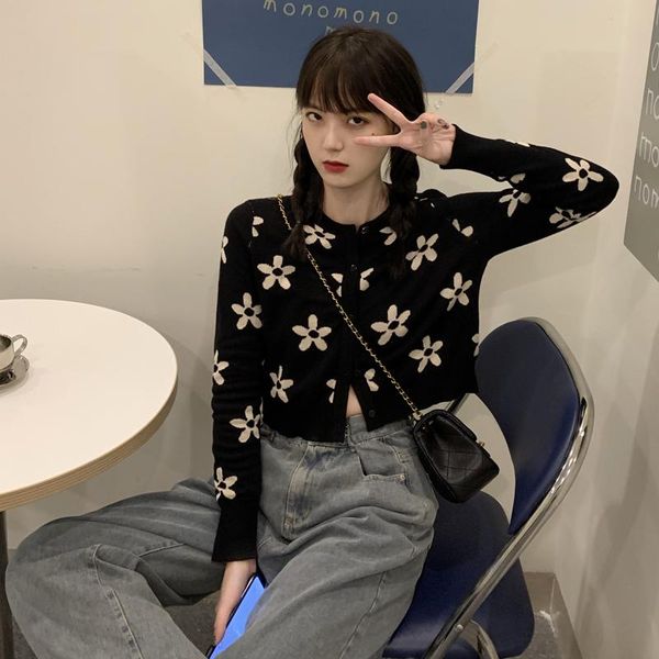 women's knits & tees black short knit cardigan jacket spring and autumn 2021 retro long sleeve sweater coat, White
women's knits & tees black short knit cardigan jacket spring and autumn 2021 retro long sleeve sweater coat, White