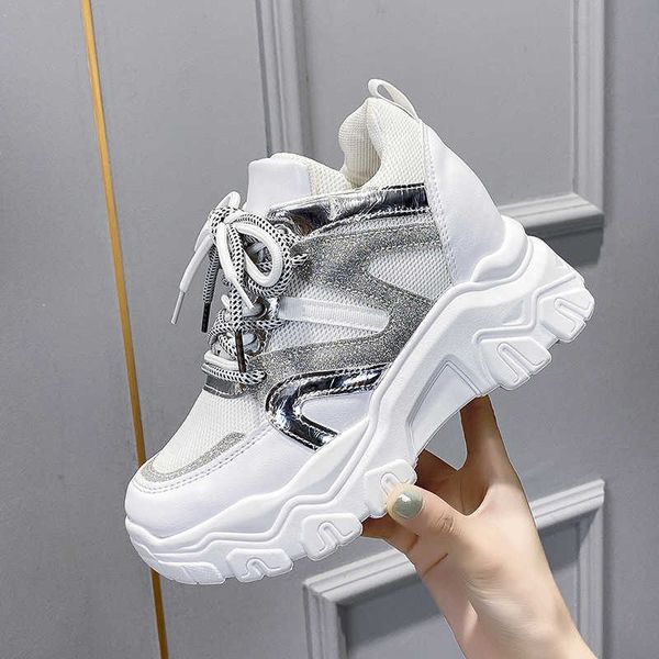 new thick platform chunky sole bling sneakers women spring autumn sports walking running casual shoes lace-up high heel footwear y0907, Black
new thick platform chunky sole bling sneakers women spring autumn sports walking running casual shoes lace-up high heel footwear y0907, Black