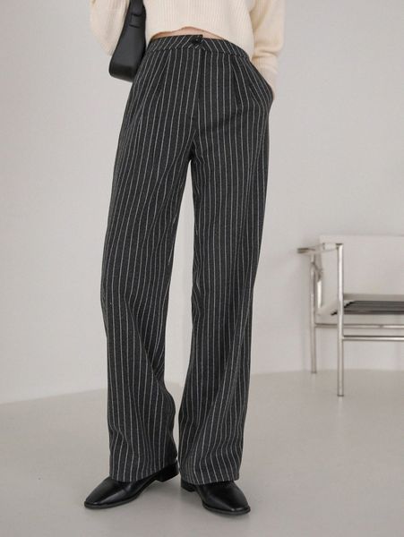 dazy pinstriped print slant pockets wool-mix pants j5so#, Black;white 
dazy pinstriped print slant pockets wool-mix pants j5so#, Black;white