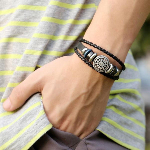 link, chain men's leather bracelet european jewelry braided vintage stone fashion, Black
link, chain men's leather bracelet european jewelry braided vintage stone fashion, Black