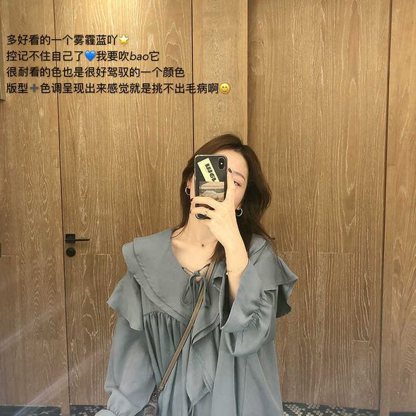 hxjjp spring korean version of sweet chiffon shirt blouse for women 210607, White 
hxjjp spring korean version of sweet chiffon shirt blouse for women 210607, White