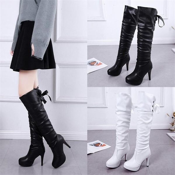 boots autumn winter women leather boot over the knee zipper heels shoes woman non-slip botas warm 1 cmhx, Black