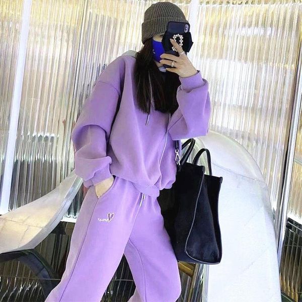 women's two piece pants 2021 autumn and winter fashion casual sports suit purple zipper sweater hooded two-piece clothing, White
women's two piece pants 2021 autumn and winter fashion casual sports suit purple zipper sweater hooded two-piece clothing, White