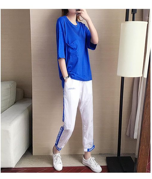 women's t-shirt r2021 summer korean version round collar high waist trousers fashion wide leg trouser suit casual two sets, White
women's t-shirt r2021 summer korean version round collar high waist trousers fashion wide leg trouser suit casual two sets, White