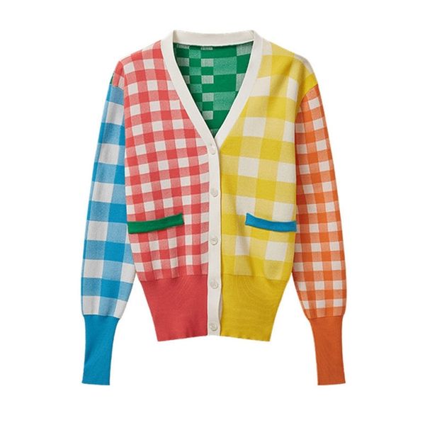 women's patchwork plaid knit cardigan woman single-breasted sweater cardigan korean fashion chic plaid knit thin cardigan gd081 210805, White;black
women's patchwork plaid knit cardigan woman single-breasted sweater cardigan korean fashion chic plaid knit thin cardigan gd081 210805, White;black