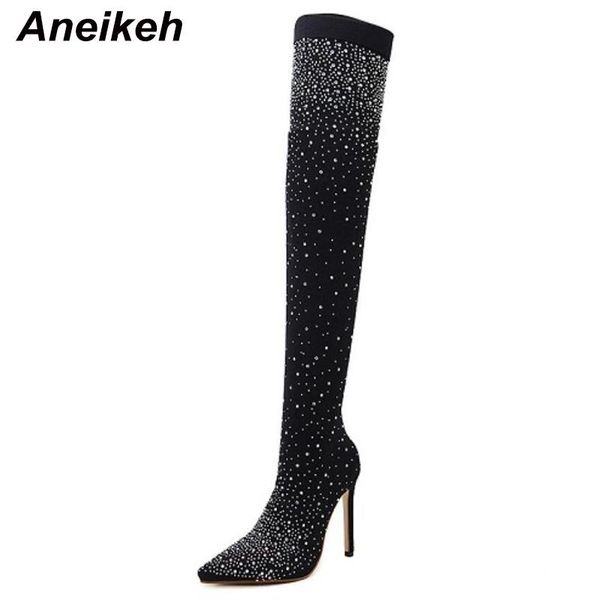boots aneikeh over-the-knee sock sewing slip-on patchwork crystal bling solid women shoes stiletto heels retro spring/autumn, Black
boots aneikeh over-the-knee sock sewing slip-on patchwork crystal bling solid women shoes stiletto heels retro spring/autumn, Black