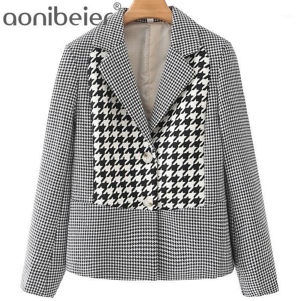 women's suits & blazers aonibeier 2021 summer autumn black white houndstooth patchwork women casual wrist sleeve single breasted female, White;black
women's suits & blazers aonibeier 2021 summer autumn black white houndstooth patchwork women casual wrist sleeve single breasted female, White;black