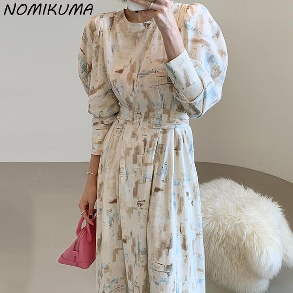 casual dresses nomikuma korean elegant printed women puff sleeve o-neck dress 2021 autumn bow bandage slim waist vestidos mujer 6l408, Black;gray
casual dresses nomikuma korean elegant printed women puff sleeve o-neck dress 2021 autumn bow bandage slim waist vestidos mujer 6l408, Black;gray