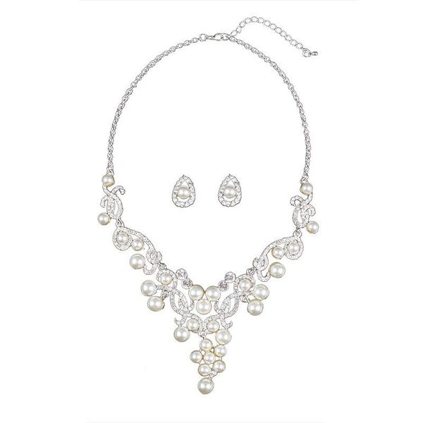 earrings & necklace fine pearl bride/wedding elegant choke jewelry set luxury crystal earring and party, Silver
earrings & necklace fine pearl bride/wedding elegant choke jewelry set luxury crystal earring and party, Silver