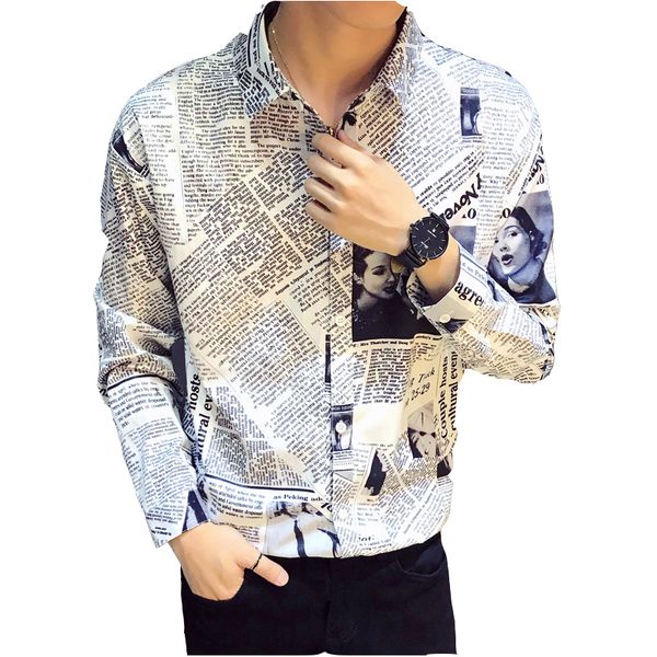 quality summer tuxedo mens shirt fashion designer newspaper print shirt half sleeve slim men's social party evening dress, White;black
quality summer tuxedo mens shirt fashion designer newspaper print shirt half sleeve slim men's social party evening dress, White;black