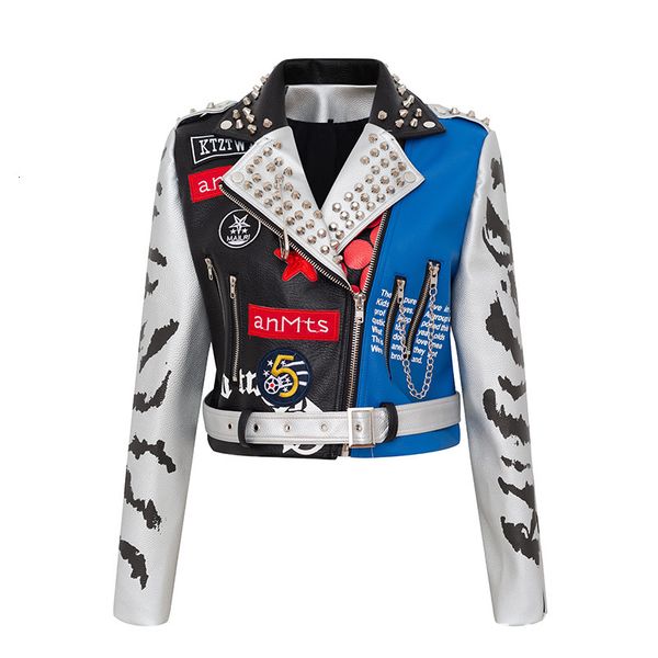 leather jacket yunyi sujinchao brand graffiti printed coat contrast short women's slim motorcycle, Black
leather jacket yunyi sujinchao brand graffiti printed coat contrast short women's slim motorcycle, Black