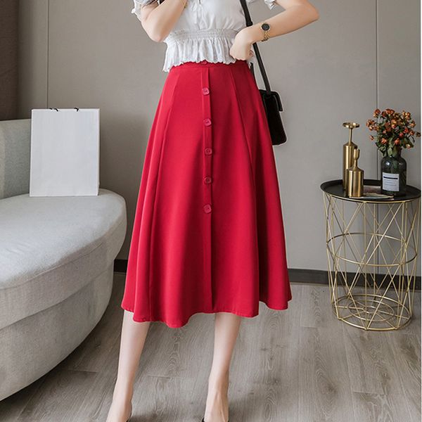 skirts high waist a-line cotton blend midi skirt women's summer single-breasted buttobs retro solid mid red yellow skirts, Black
skirts high waist a-line cotton blend midi skirt women's summer single-breasted buttobs retro solid mid red yellow skirts, Black