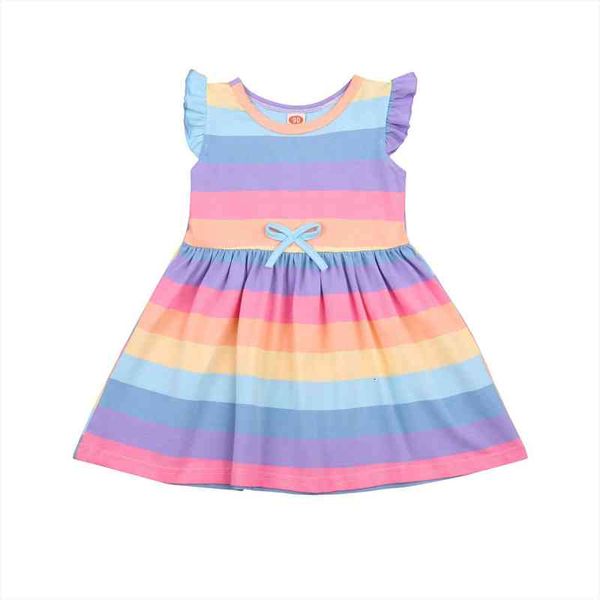 summer kids girls fashion fly sleeve rainbow striped dress stylish clothes, White
summer kids girls fashion fly sleeve rainbow striped dress stylish clothes, White