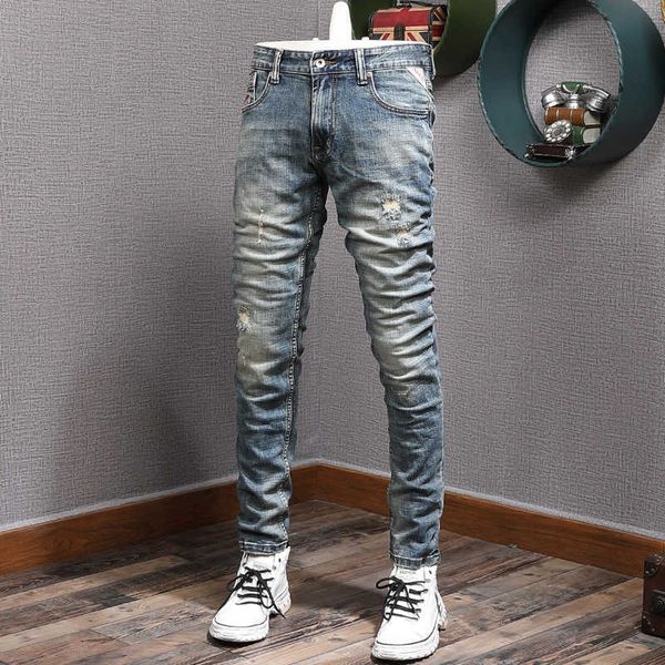 italian style fashion men jeans retro blue elastic slim ripped frayed patchwork vintage designer casual denim pants
italian style fashion men jeans retro blue elastic slim ripped frayed patchwork vintage designer casual denim pants